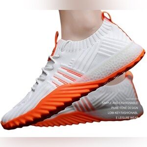 Unisex White Woven Knit Breathable Running Shoes, Comfy Non Slip Lace Up Soft